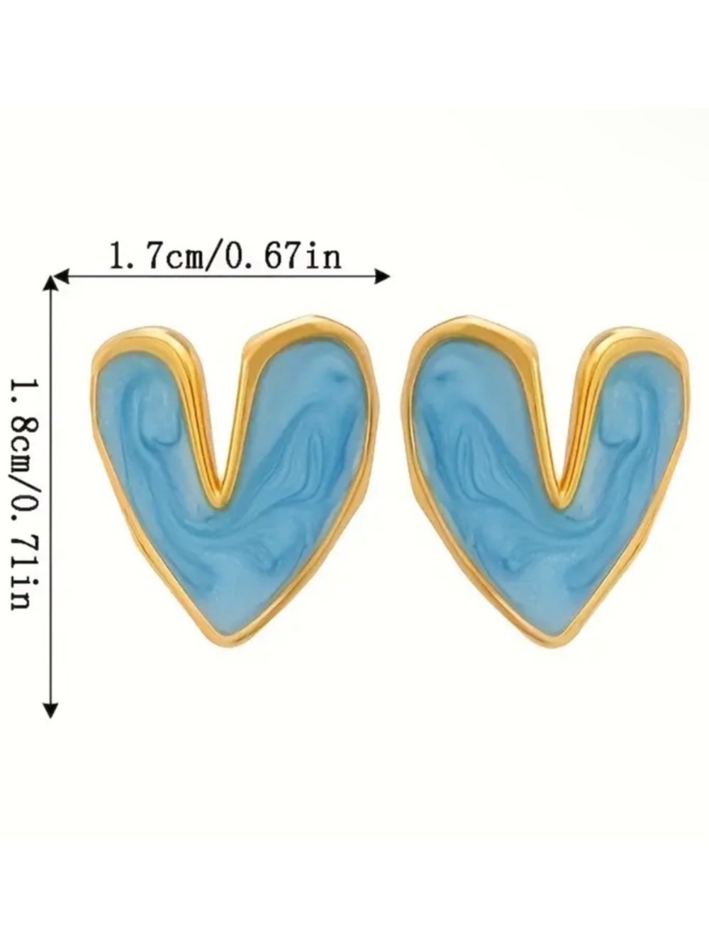 Gold-Tone Blue Enamel Heart Stud Earrings - Picture 2 of 2